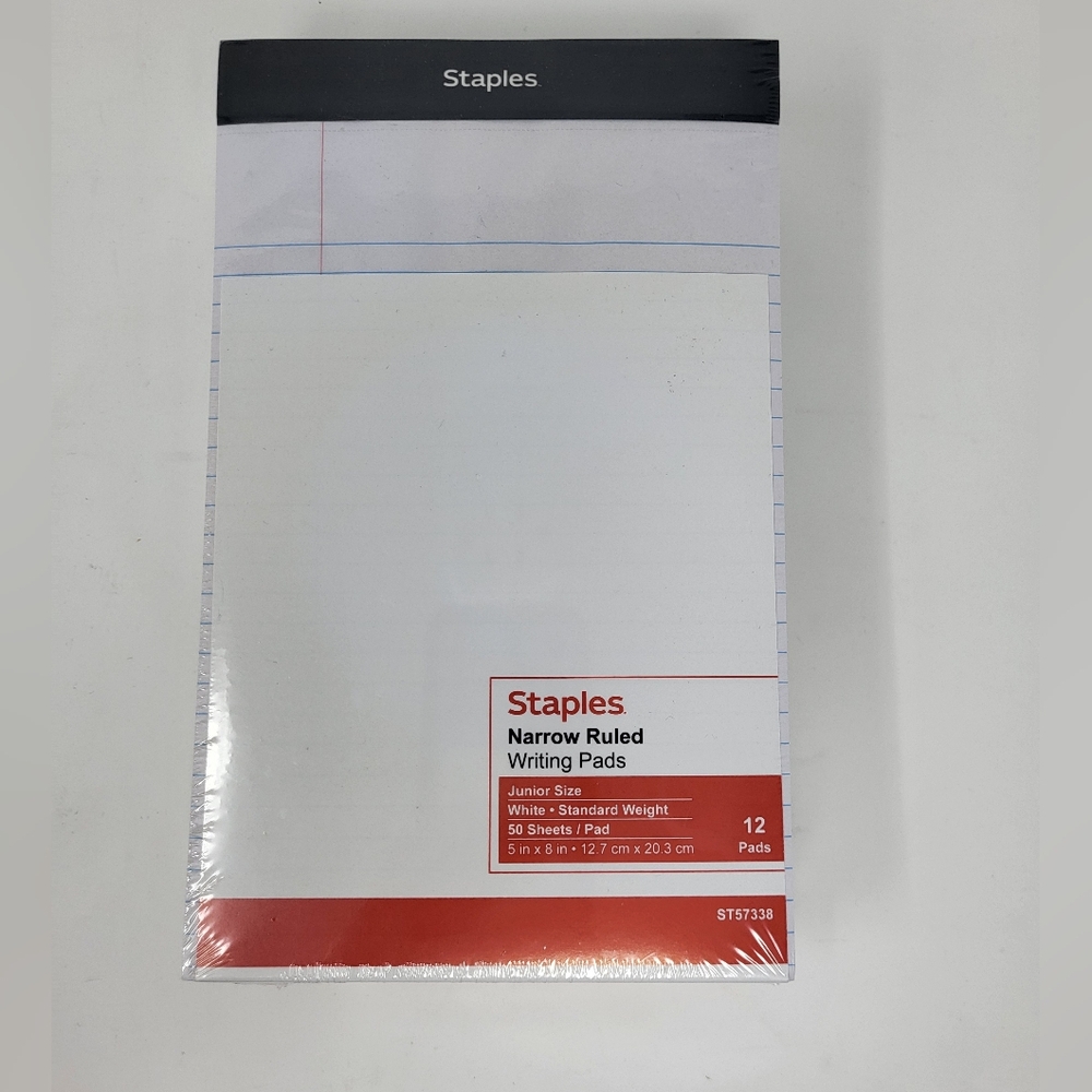 Staples Notepads 5-Inch x 8-Inch Narrow White 50 Sheets/Pad 12‎ Pads/PK